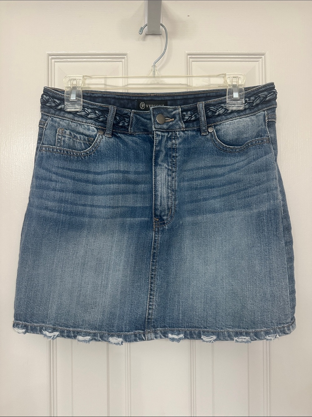 Versona Blue Washed Denim Mini Skirt with Braided Waistband